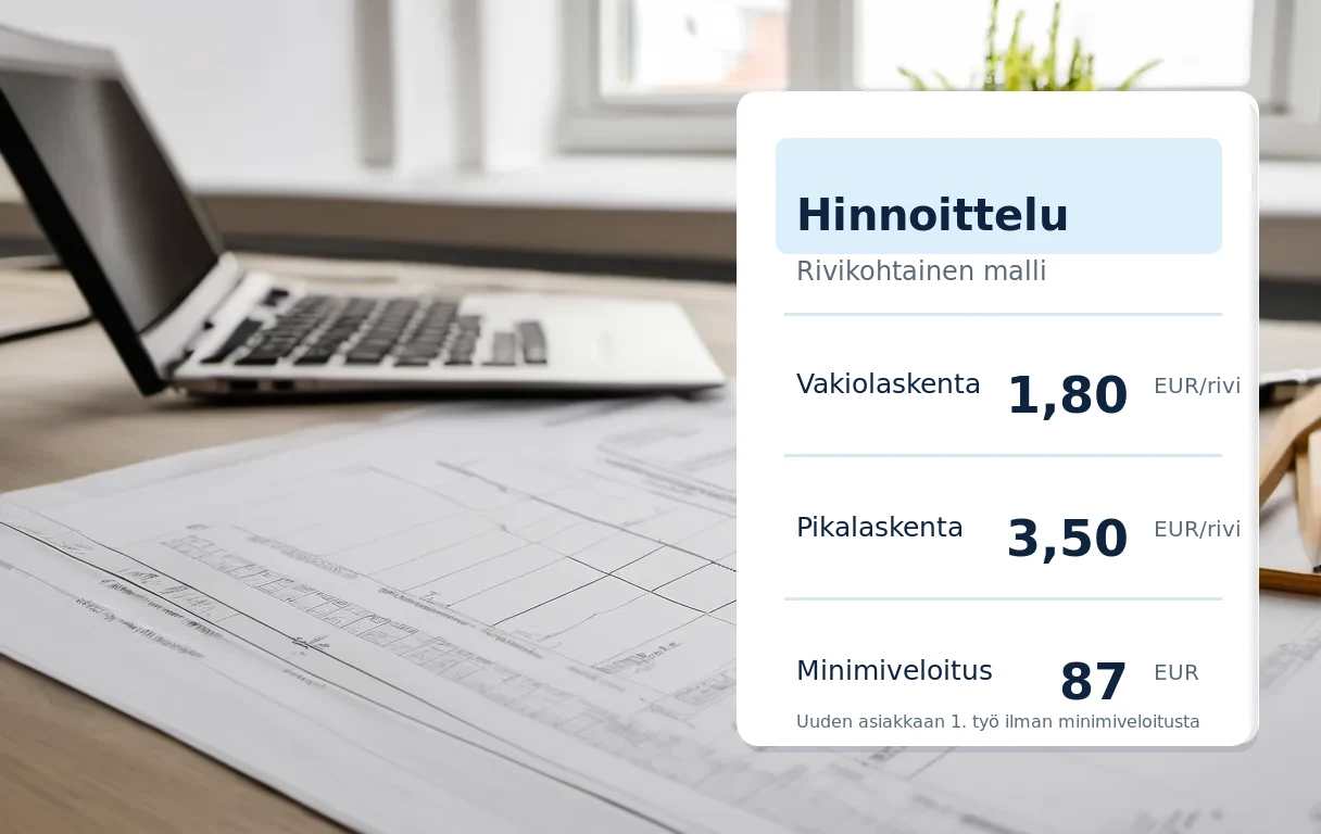 Määrälaskennan hinnoittelu rivikohtaisen määräluettelon perusteella
